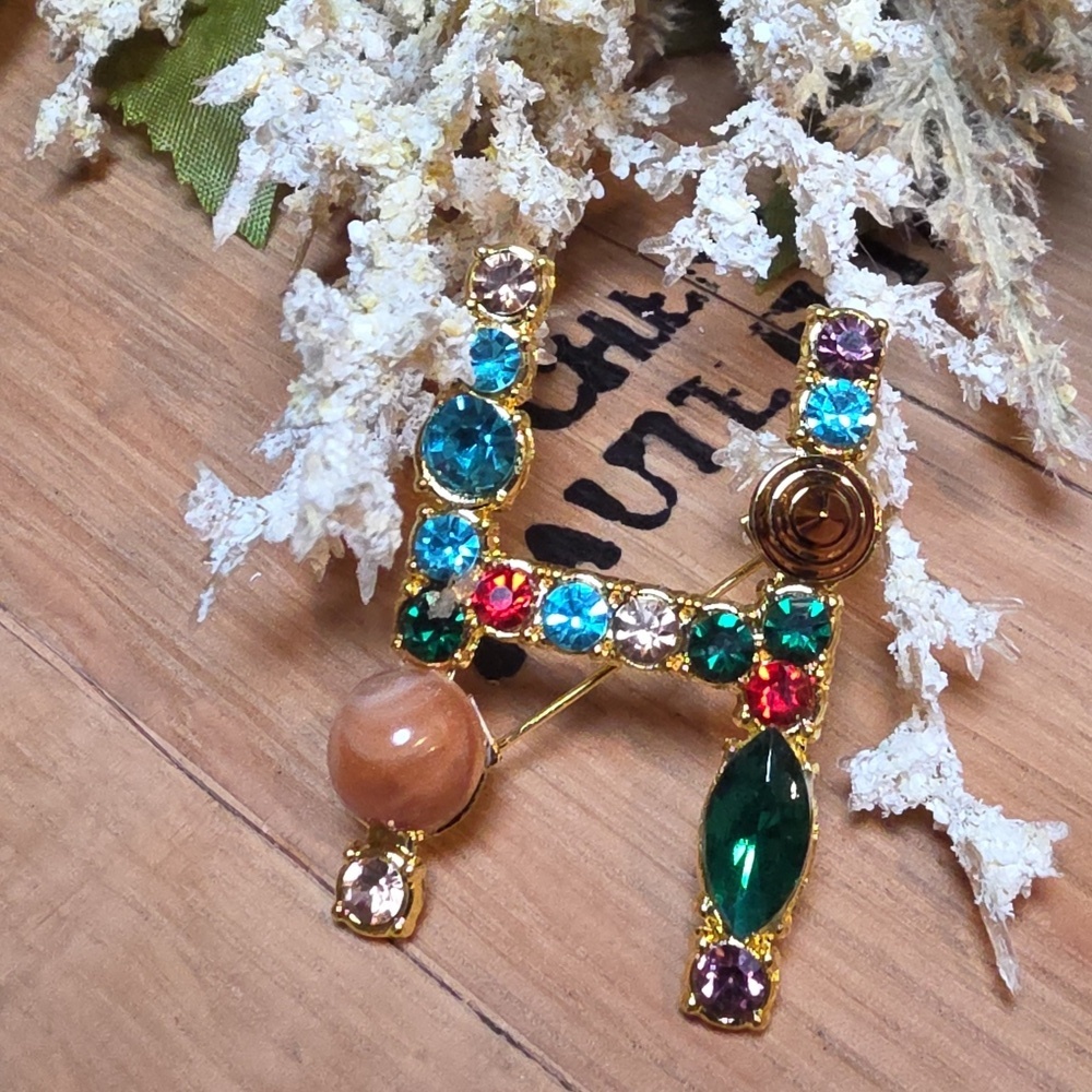 Nwot Letter H Initial Name letter Jeweled Multicolor Brooch Personalized Gift - Picture 3 of 4